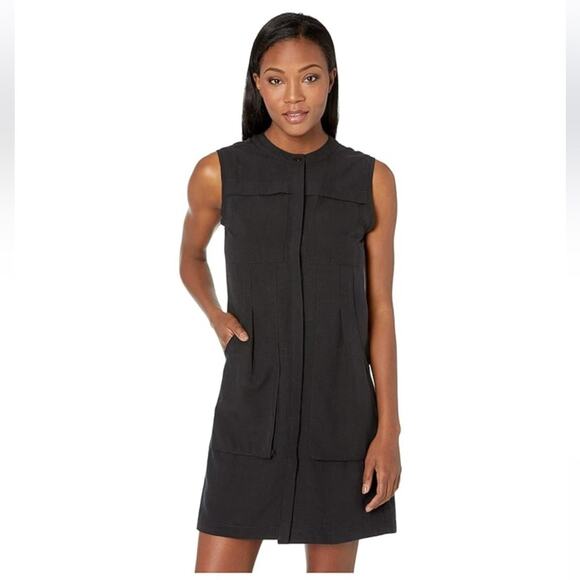 Nau Black Flaxible Sleeveless Linen Blend Shift Dress - Picture 1 of 8